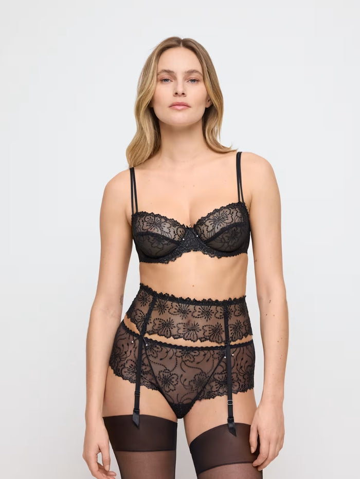 Jane Horizontal Seam Balcony Bra - Black