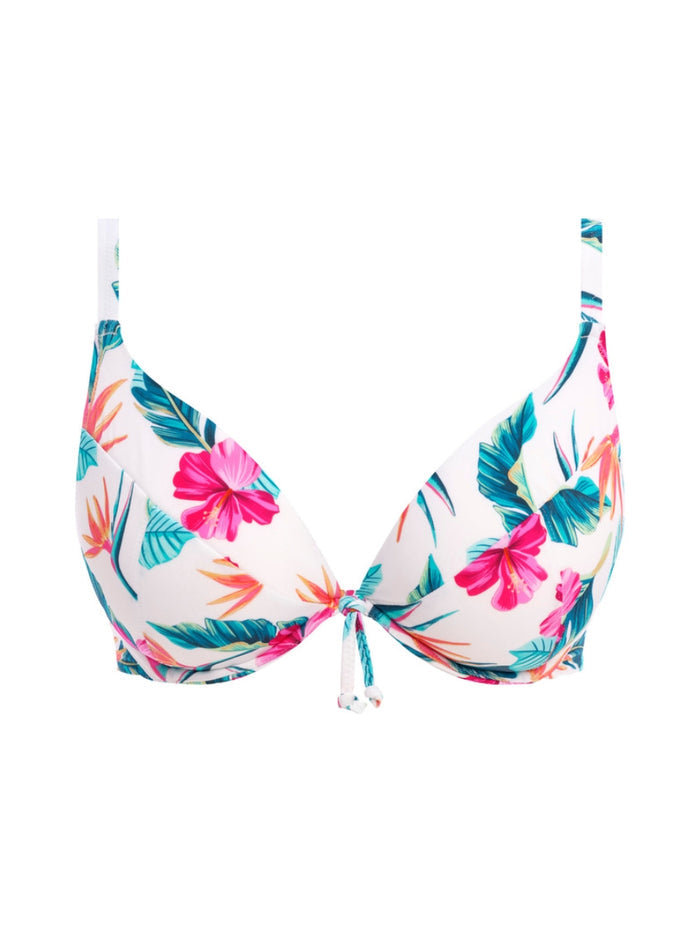 Palm Paradise Low Plunge Bikini Top - White