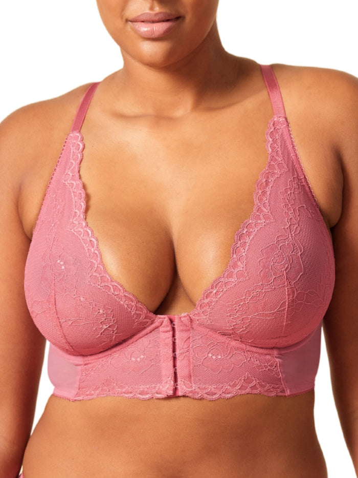 Superboost Lace Deep V Bralette - Mauve Pink