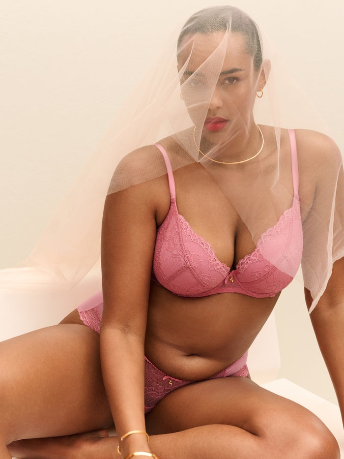 Superboost Lace Padded Plunge Bra - Mauve Pink
