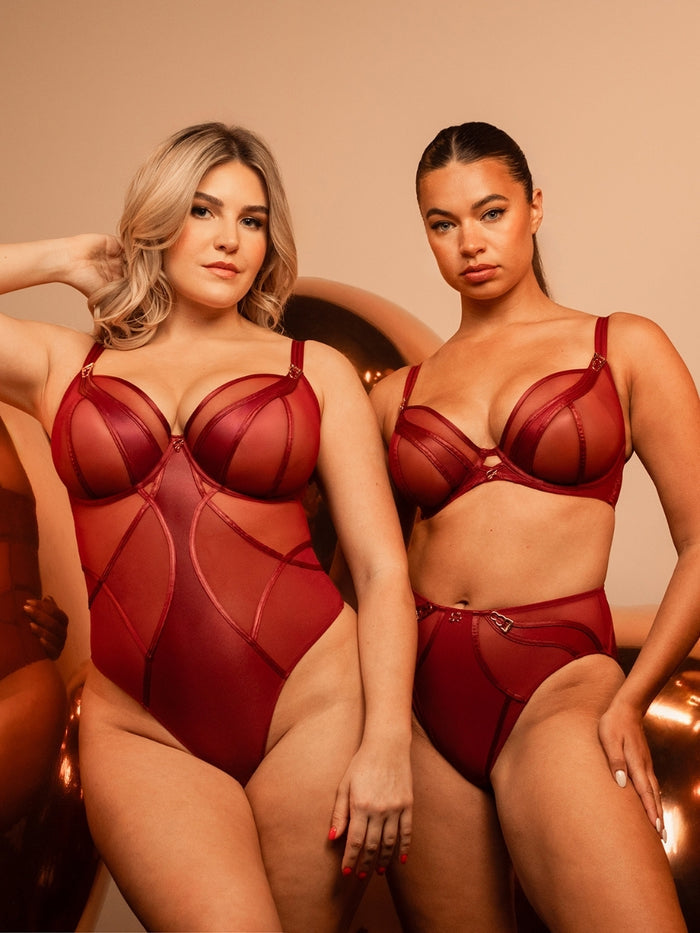 Suspense Plunge Bodysuit - Sangria